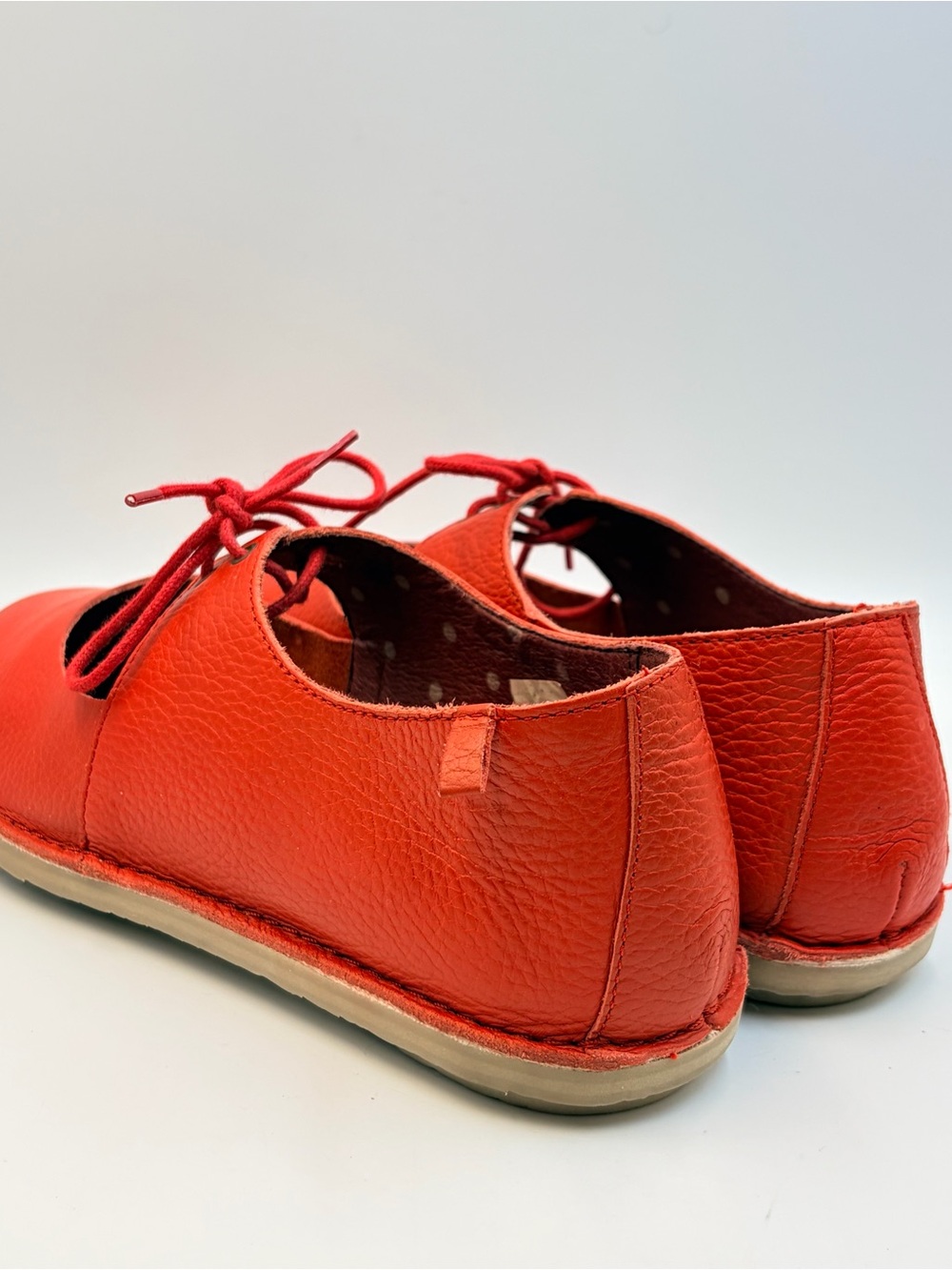 Gudrun Sjoden Red Pebbled Leather Lace-Up Mary Jane Flats EU37 US6.5 Lagenlook - Picture 4 of 11